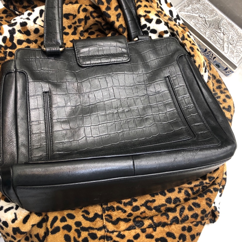 Cole Haan Black Leather! Faux Croc handbag Vintage Classic Black Handbag leather - Picture 3 of 15
